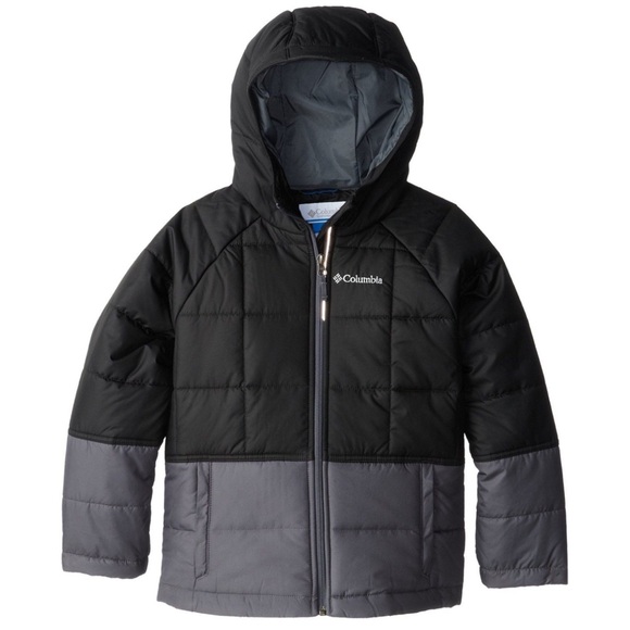 Columbia Boys Pine Pass Jacket Down Alternative Black and Gray Puffer Coat - Picture 1 of 9
